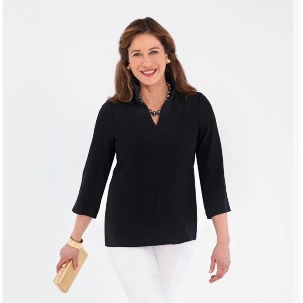 Nina McLemore 4 Ply Silk Tunic Blouse Black Made in USA Women's 10 - Picture 1 of 6